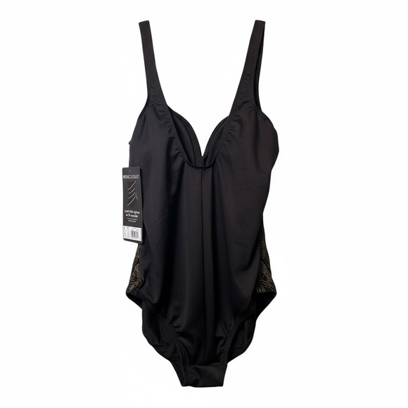 Miraclesuit Temptress One Piece Swimsuit Size 16 NWT Slimming Black Gold - Picture 6 of 8